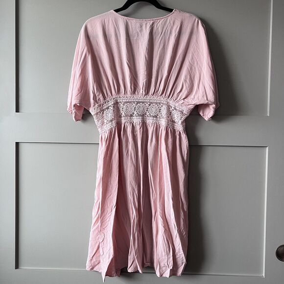 Vince Camuto Swim Cover Up Womens OS Pink Boho Crochet Lace Empire‎ Waist Kimono - Picture 2 of 12